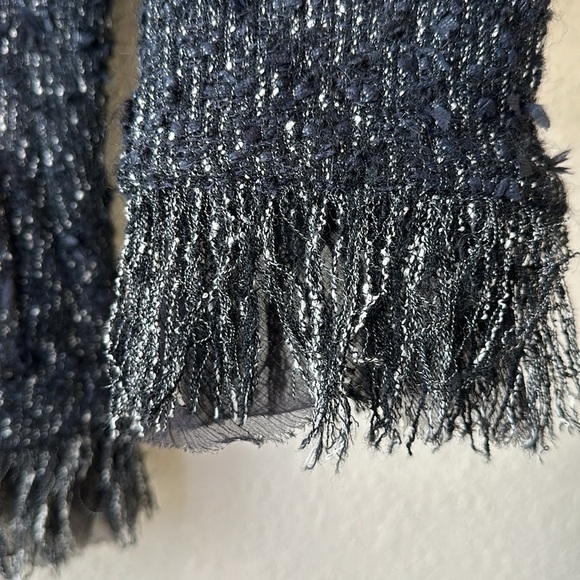 Elie Tahari Black Tweed Button-Up Blazer W/ Fringe Trim Sz Medium - Picture 10 of 16